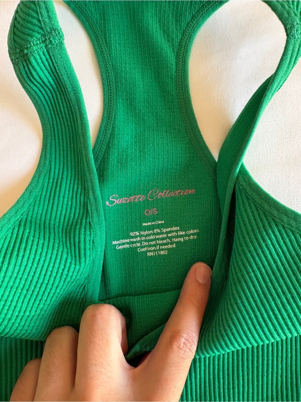 Suzette Collection Green Ribbed Matching Set Racerback Crop Top Biker Shorts Gym - Picture 2 of 3